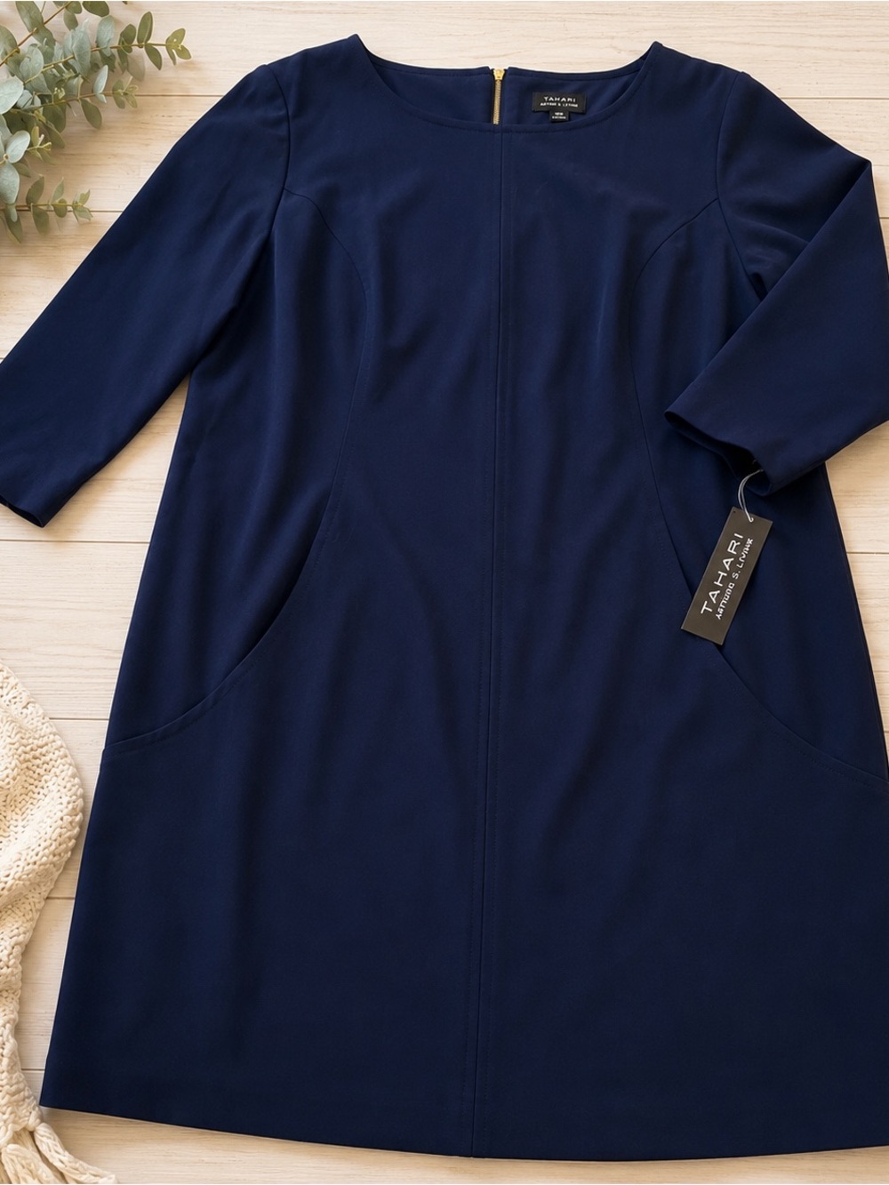 NWT Tahari Arthur S. Levine Navy Shift Dress | Plus Size 16W | Pockets